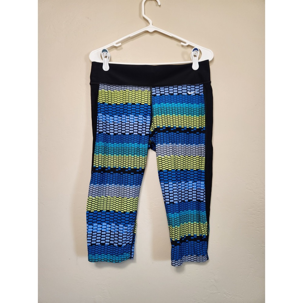 Nike Geometric Cropped Leggings Womens Size Large Blue and Green
